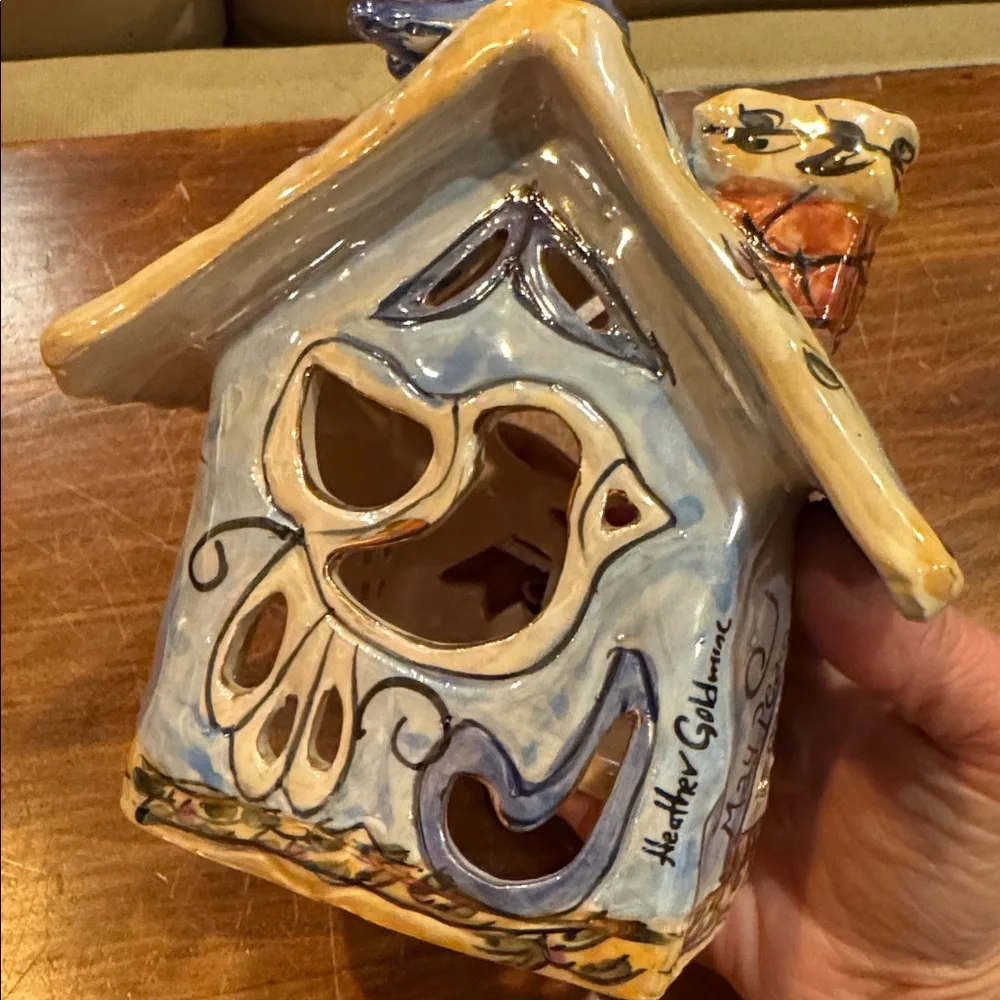 NWOT Blue Sky Ceramic May Peace Live In Your Home Dove 2 Pc Candle Holder 2001